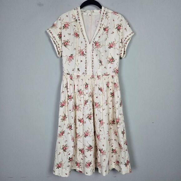 Gal Meets Glam Collection Dresses & Skirts - Gal Meets Glam Womens Cecily Floral Dress Sz 6 Cream V Neck Coquette Cottagecore